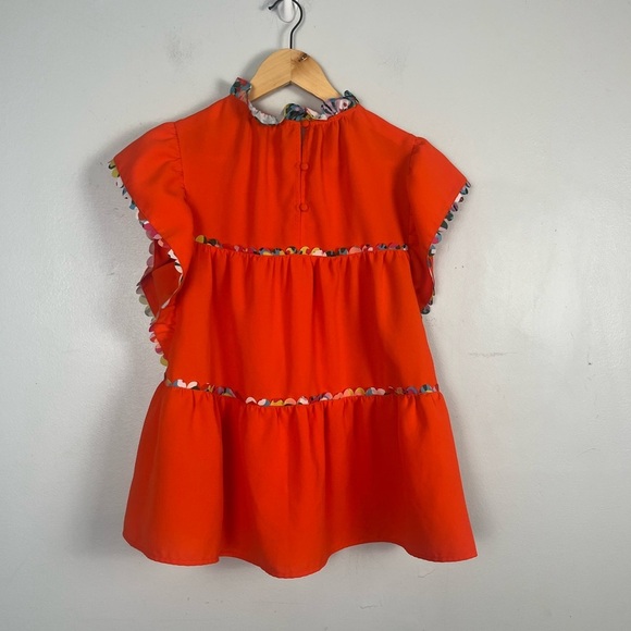 Crosby by Mollie Burch Blakely colorful bright orange tiered ruffle blouse small - Picture 8 of 10